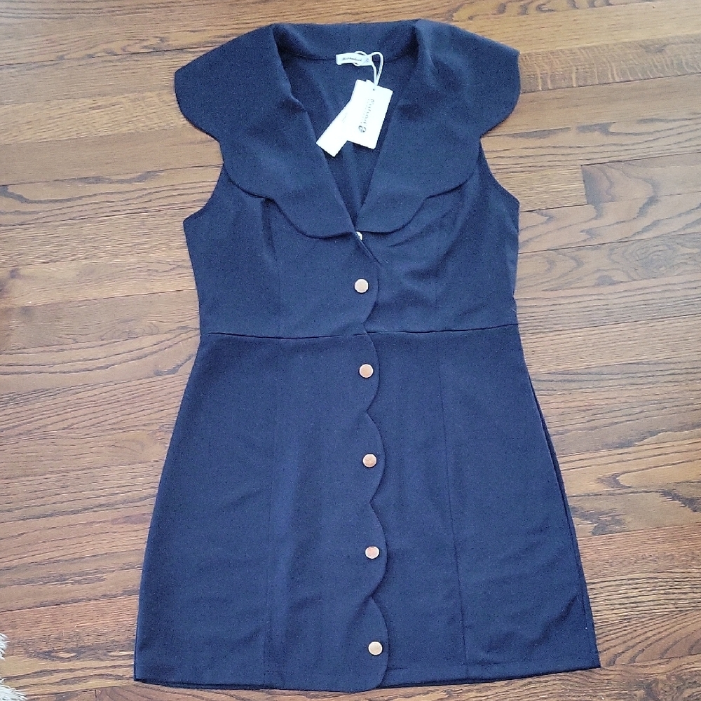 Morhuduck Chic Navy Button-Up Mini Dress